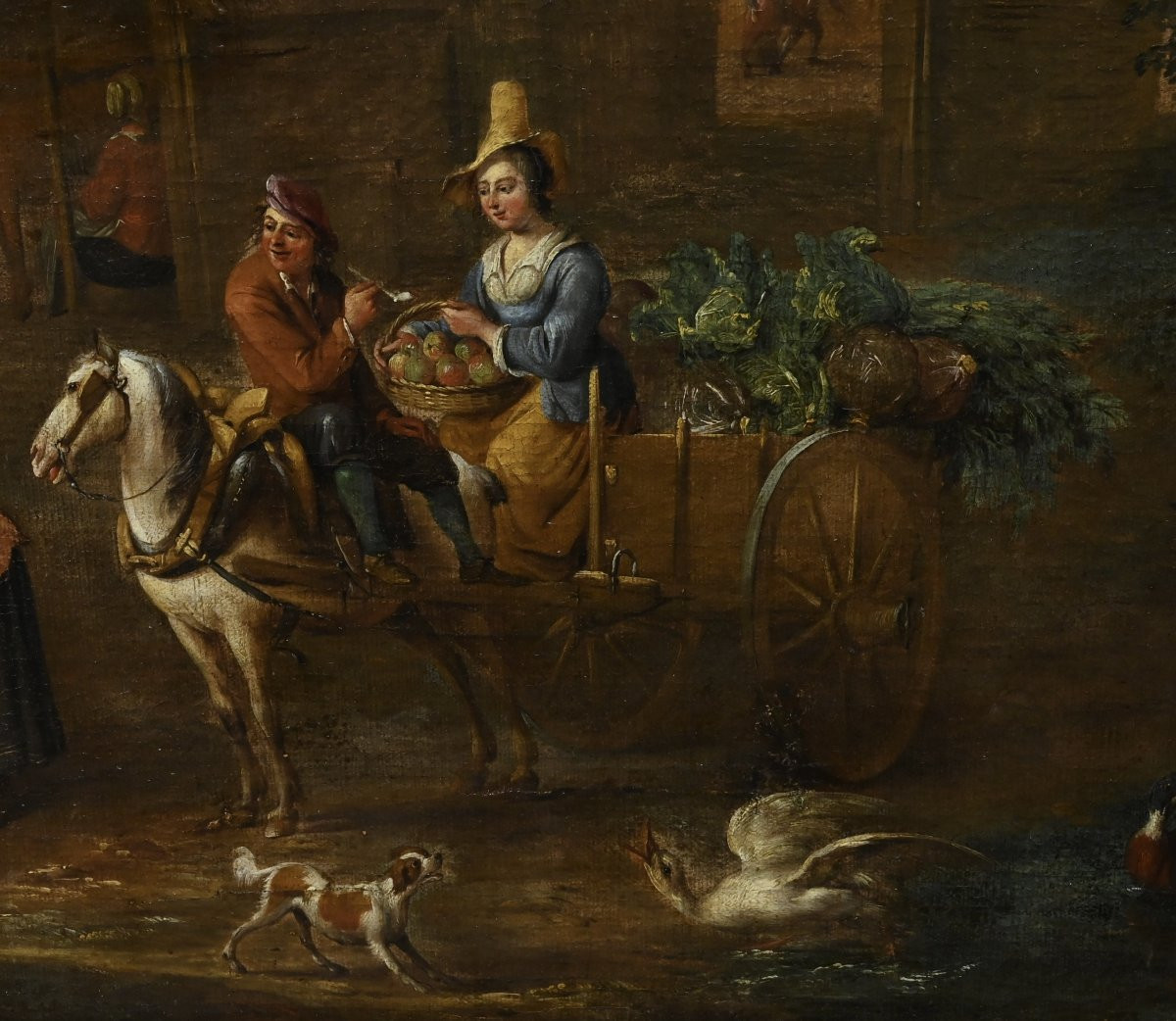 Villaggio Contadino Olio su Tela - Olanda XVII Secolo-photo-2